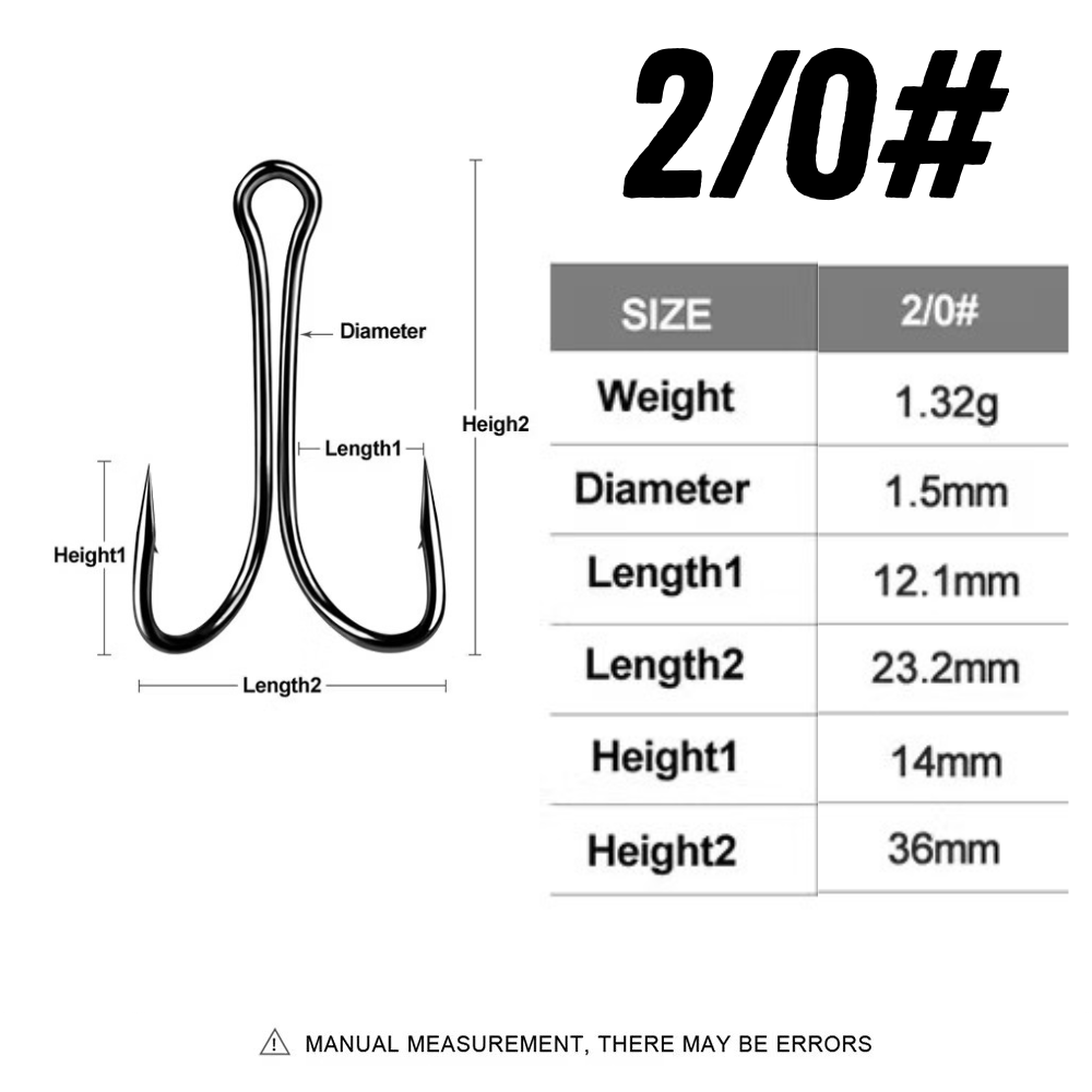 Double Hooks , Frog Hooks Strong Sharp Open Shank High Carbon Steel Barbed  for Saltwater and Freshwater