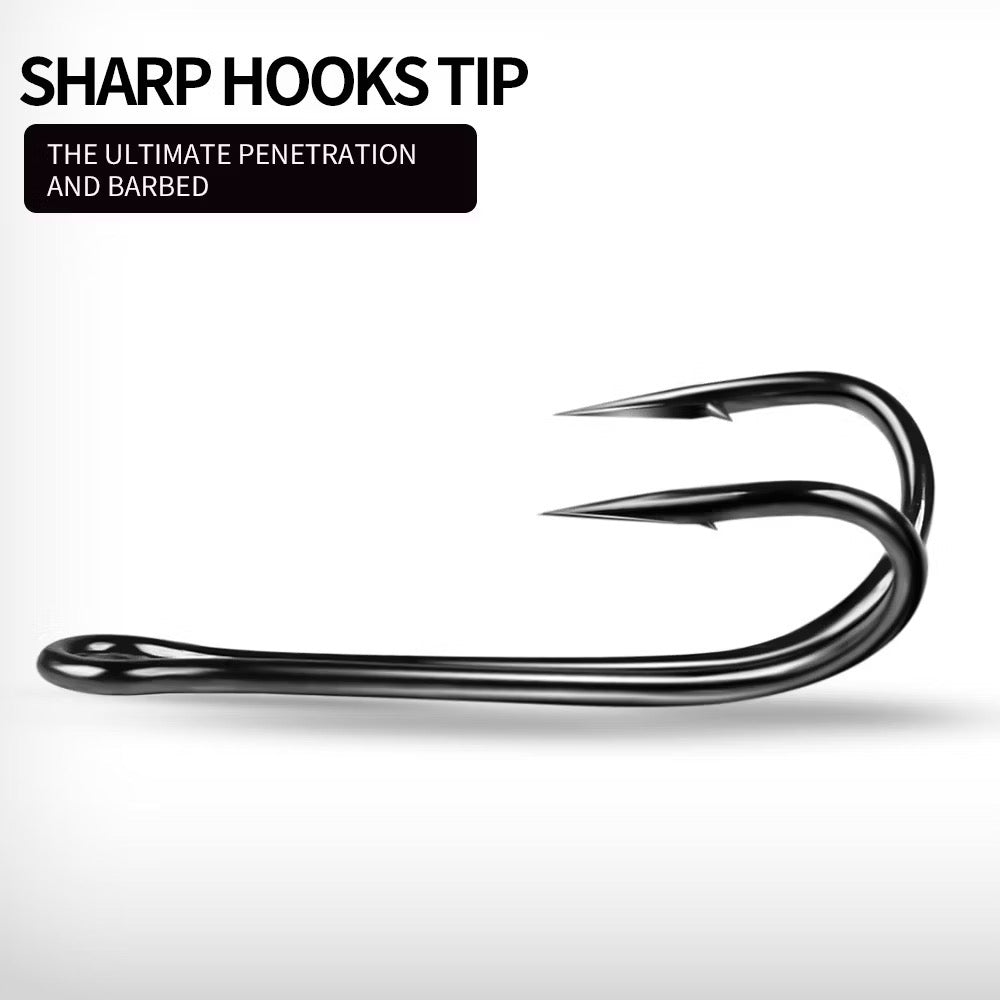 Double Hooks , Frog Hooks Strong Sharp Open Shank High Carbon Steel Barbed  for Saltwater and Freshwater